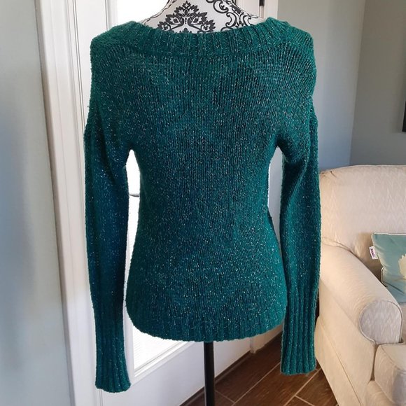 Mudd Teal green metallic high/low slouch sweater - Picture 3 of 8